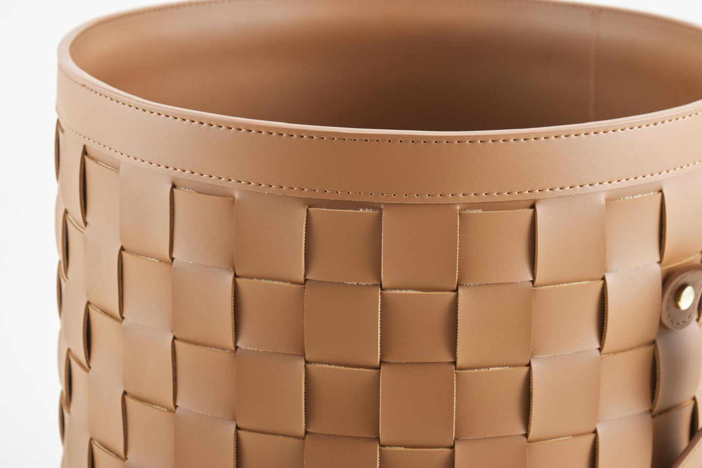 Grande panière en cuir tressé avec couvercle - Marron Camel