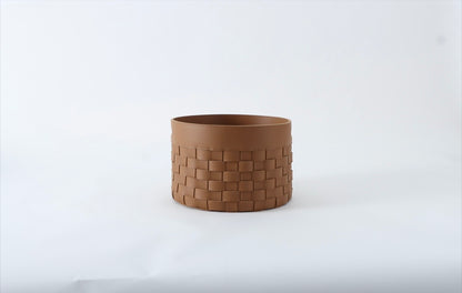 Petite panière ronde en cuir tressé - Marron Camel